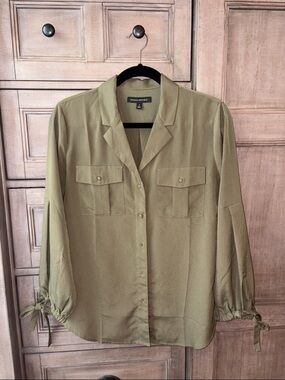 Banana Republic Olive Button-Up Blouse with Tie Cuffs, size small